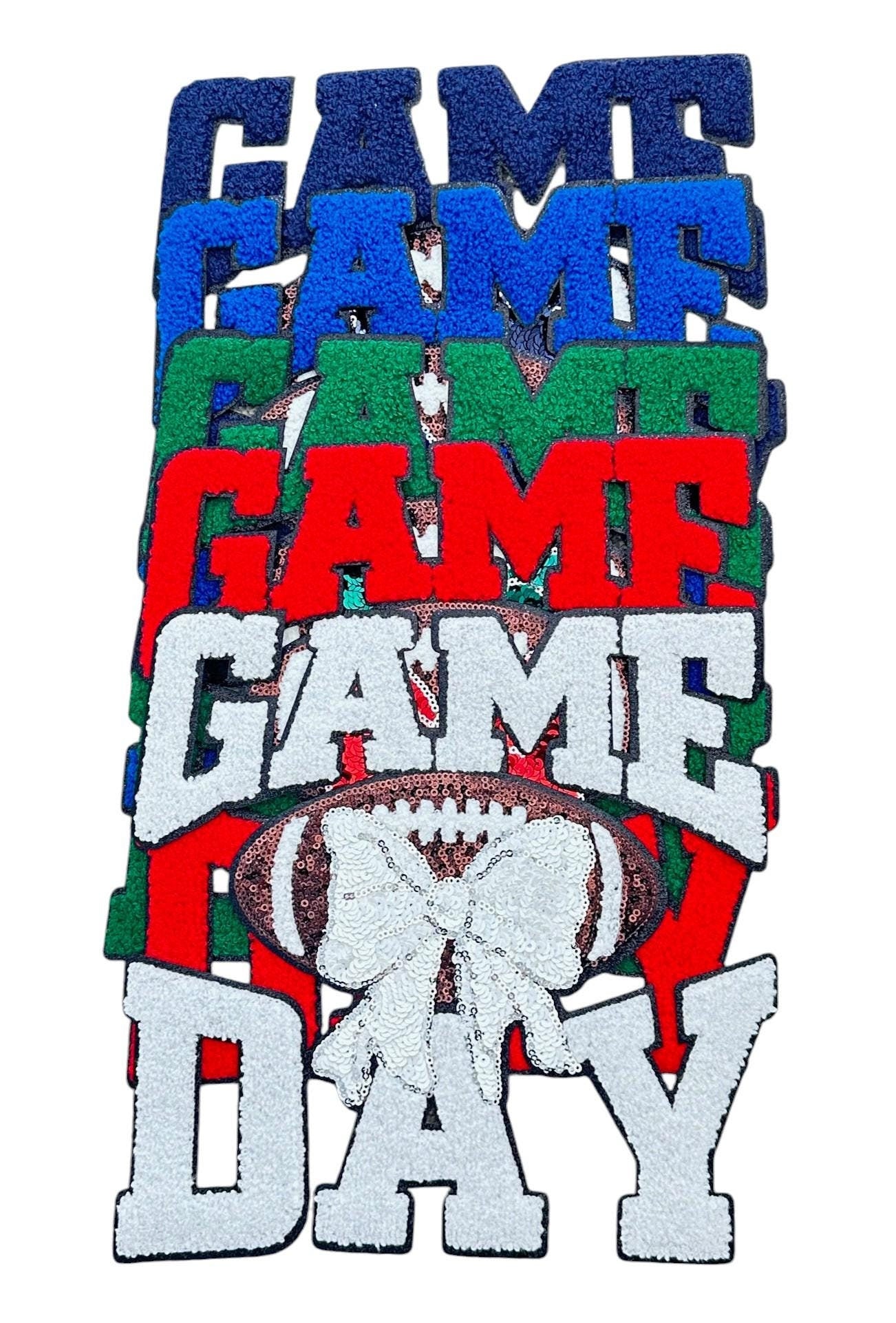 Bow GAME DAY Football Chenille Sequin Patch